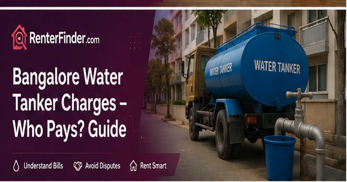 A Bangalore tenant reviewing a maintenance bill showing water tanker charges - tenant rights guide by RenterFinder.