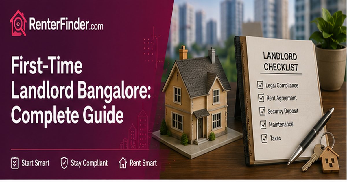 First-time landlord in Bangalore reviewing a rent agreement - RenterFinder guide to renting out your flat without a broker in 2026.