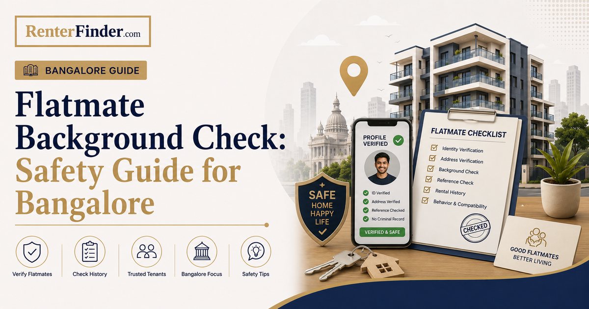 Two people reviewing documents in a Bangalore flat representing safe flatmate verification - RenterFinder guide to flatmate safety checks and background checks.