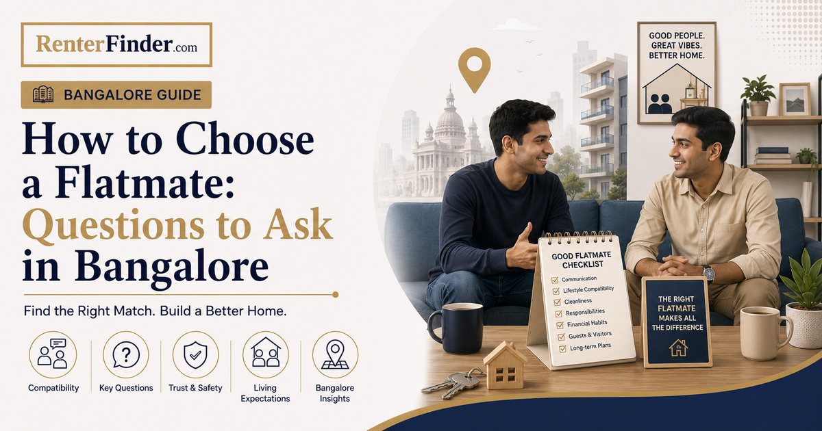 Two people discussing flatmate questions in a Bangalore apartment - RenterFinder guide to choosing the right flatmate in Bangalore.