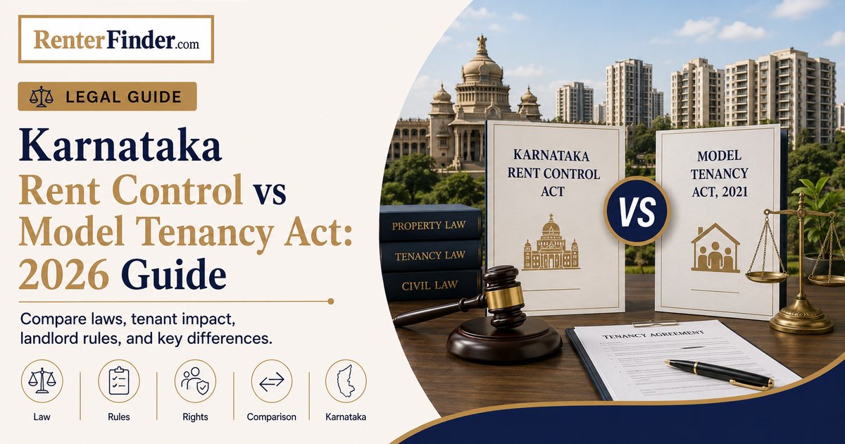 Bangalore tenant and landlord reviewing Karnataka rent law documents - Karnataka Rent Act 1999 vs Model Tenancy Act 2021 comparison on RenterFinder.