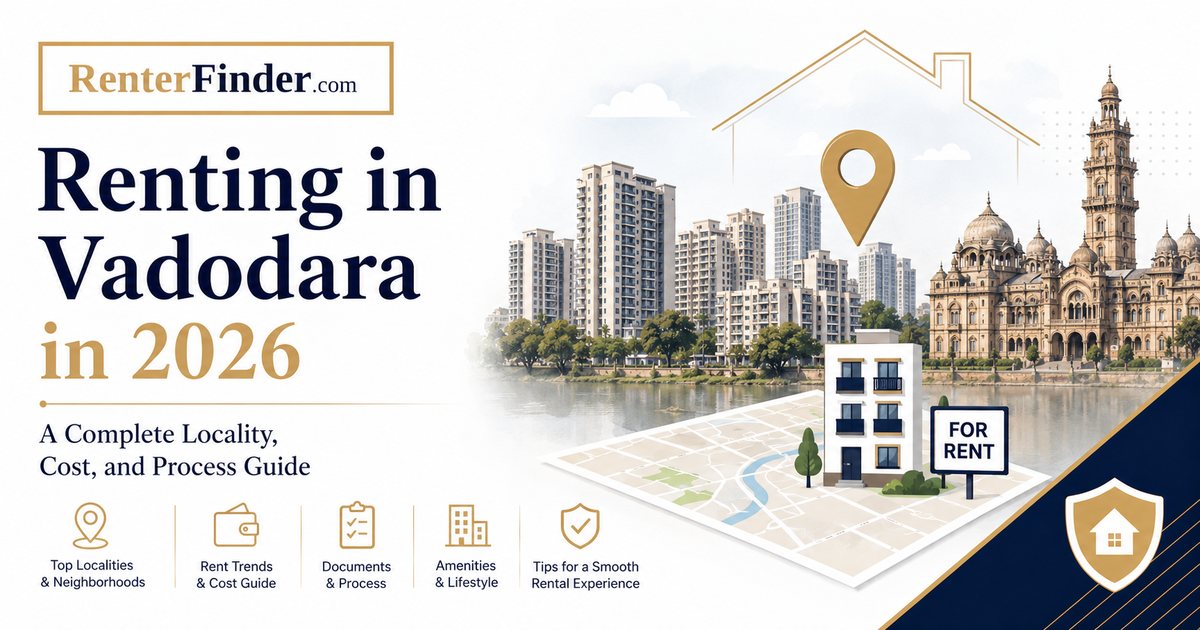 Vadodara (Baroda) cityscape in Gujarat, India - 2026 rental guide covering Alkapuri, Sayajigunj, Gotri, and other prime localities for tenants.