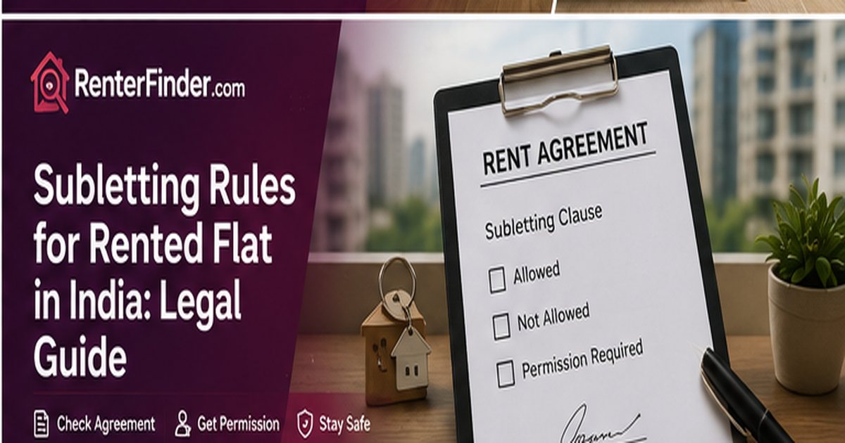 A tenant in India reading their rent agreement to understand subletting rules and flatmate co-occupant rights - legal guide by RenterFinder.