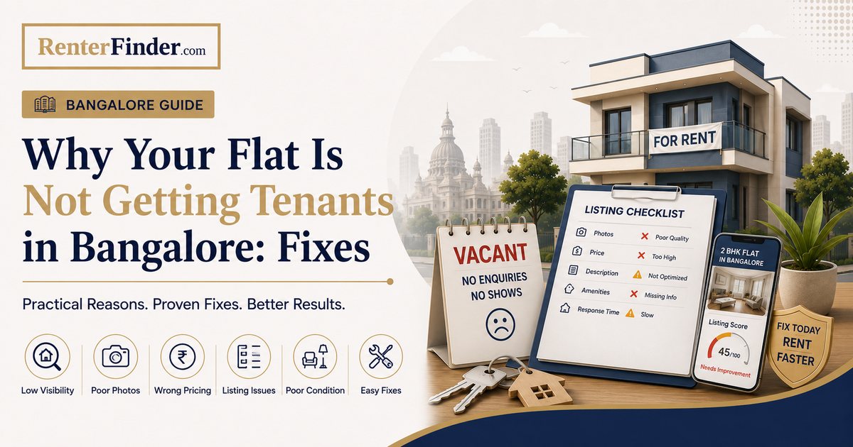 Bangalore landlord reviewing a vacant flat listing - diagnostic guide to why flats don't get tenants and how to fix it.