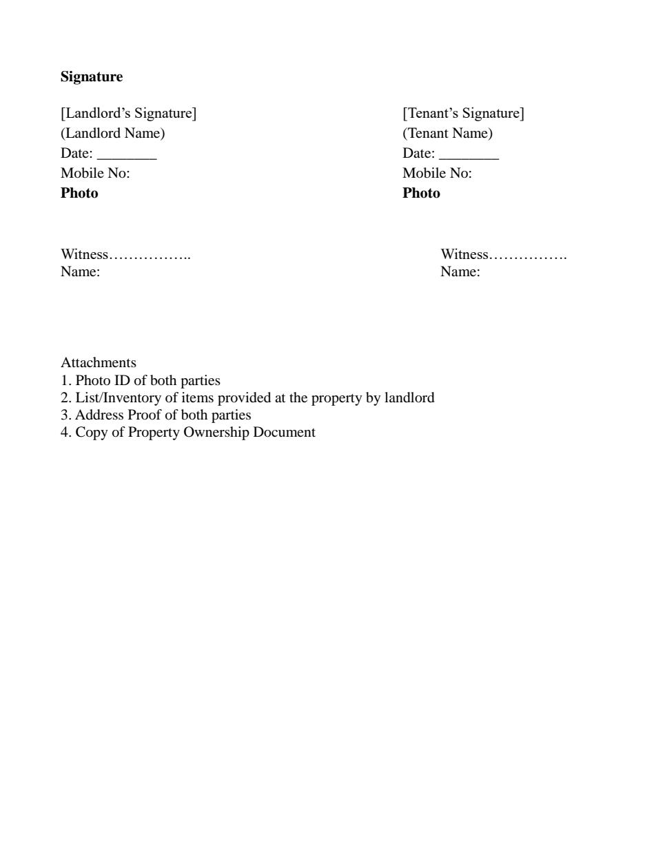 Sample Indian rent agreement page 2 - clauses covering termination notice period, subletting restrictions, and dispute resolution under Model Tenancy Act 2021